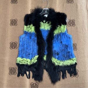 Adore Women'S Real Rabbit Fur Trim Vibrants Colors Cardigan Sleeveless Gilet